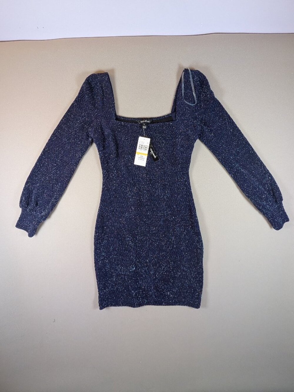 NWT Women's Speechless High Shoulder Slim Blue Sparkle Dress Long Sleeve Size S